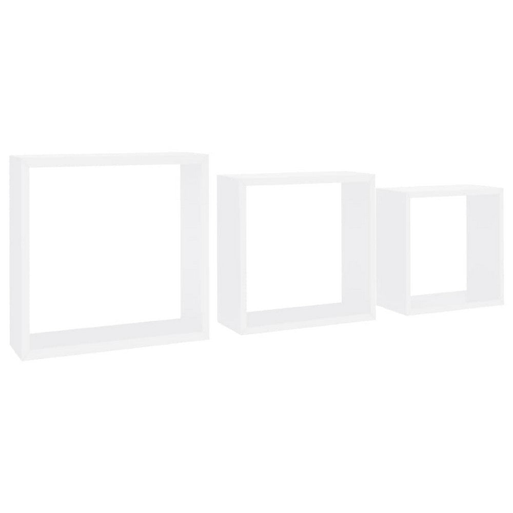 Monny Wall Mounted Shelf Set of 3 | Cube Designs | White Wood Frame| 9,10,12"