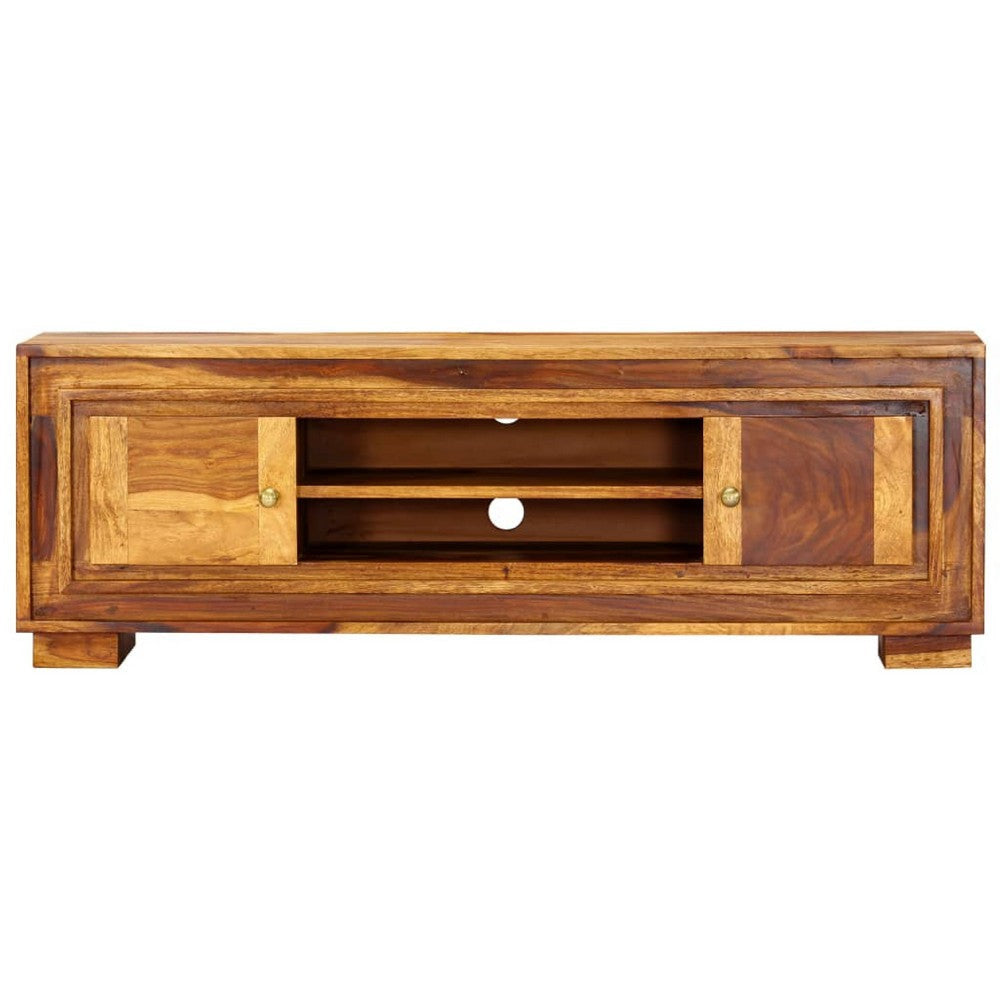 Fenny TV Stand Media Cabinet w 2 Doors | Brown Solid Wood | 24’’ BM339730