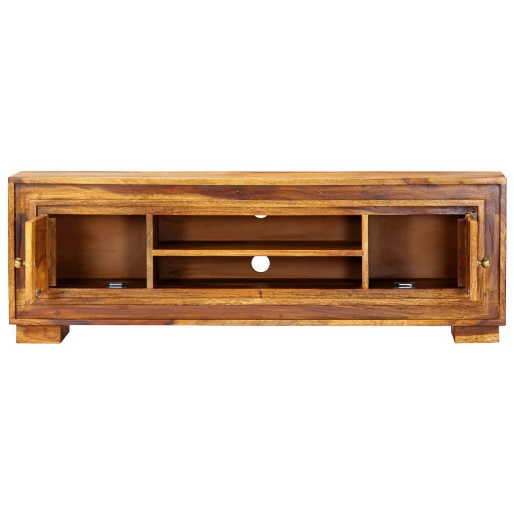 Fenny TV Stand Media Cabinet w 2 Doors | Brown Solid Wood | 24’’ BM339730