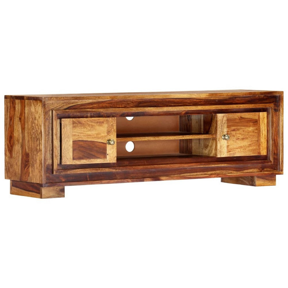 Fenny TV Stand Media Cabinet w 2 Doors | Brown Solid Wood | 24"