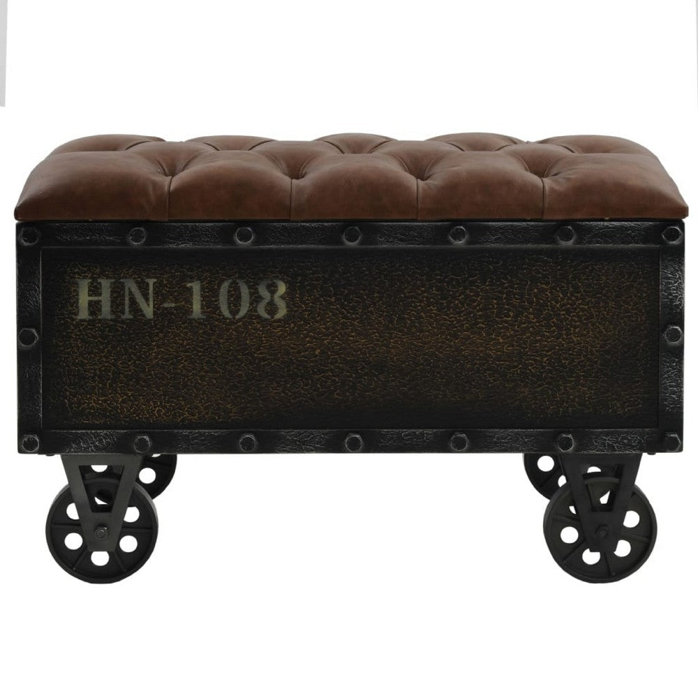 Harper Storage Bench | Wheels | 13’’ Trunk Style Brown Faux Leather BM339731