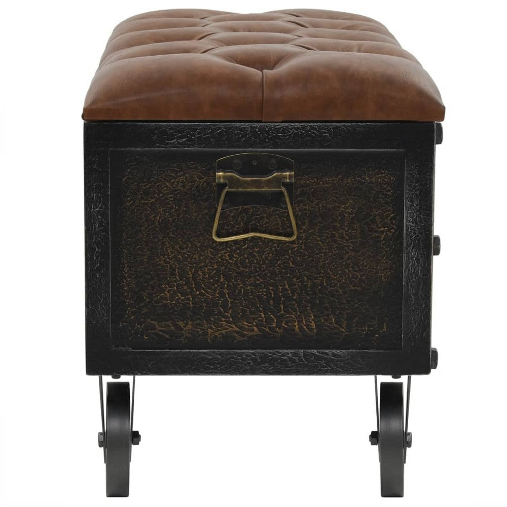 Harper Storage Bench | Wheels | 13’’ Trunk Style Brown Faux Leather BM339731