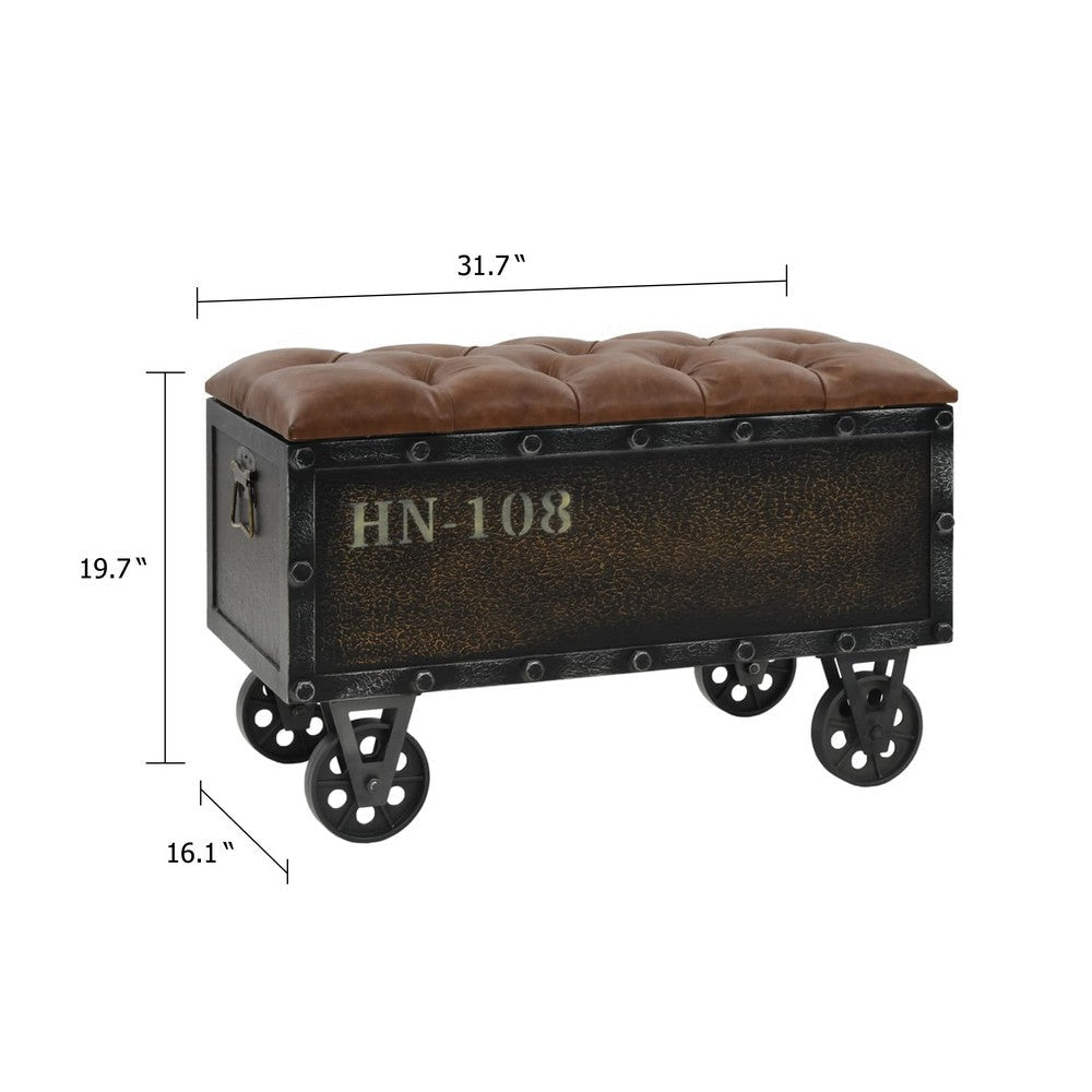 Harper Storage Bench | Wheels | 13’’ Trunk Style Brown Faux Leather BM339731
