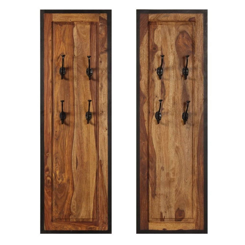 Dough Set of 2 Wall Mounted Coat Racks w 8 Hooks | Brown Sheesham Wood BM339732
