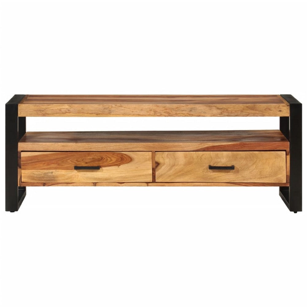 Adrin TV Stand Media Cabinet | Steel | 42’’ Black Brown Solid Wood BM339741