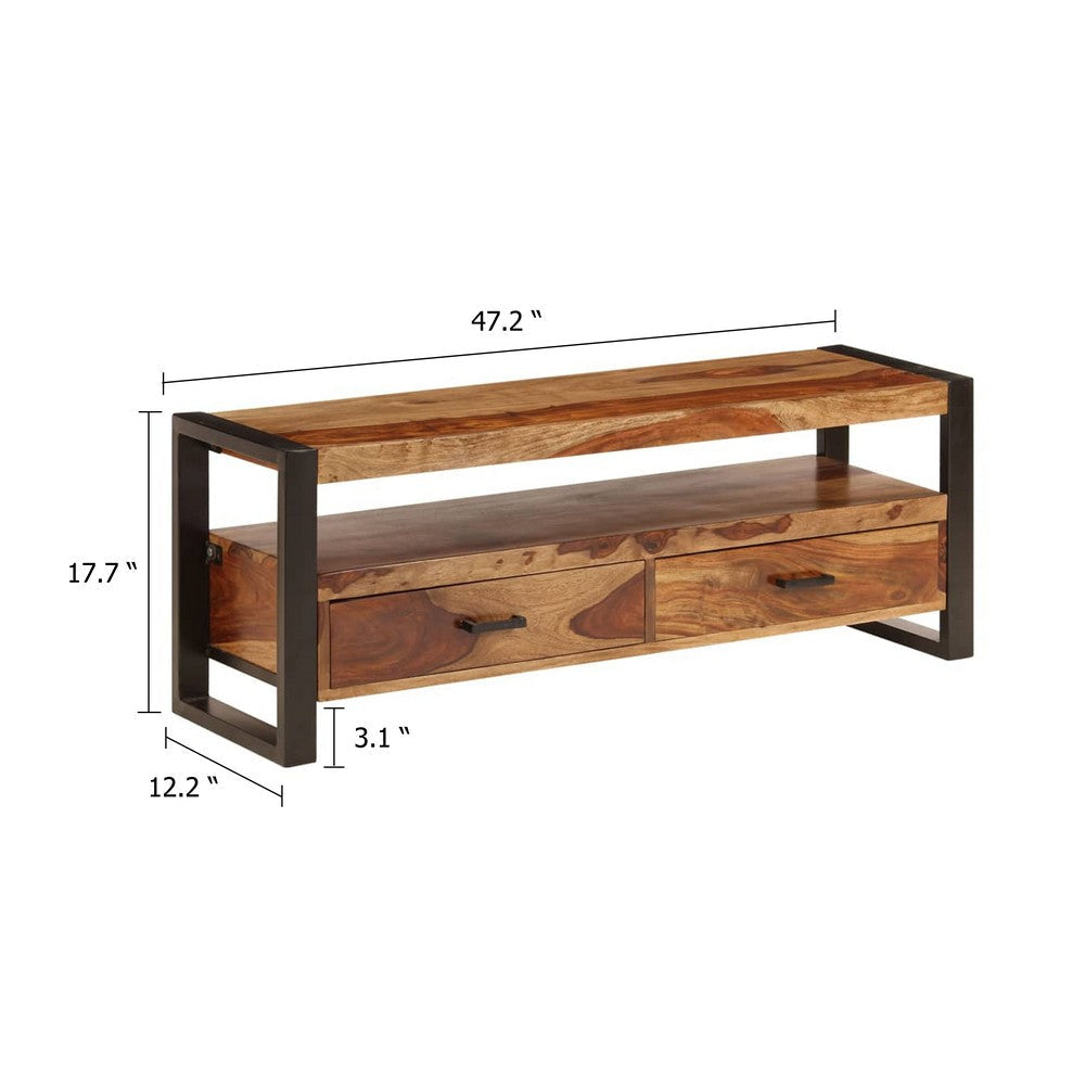 Adrin TV Stand Media Cabinet | Steel | 42’’ Black Brown Solid Wood BM339741