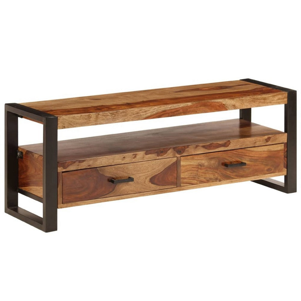 Adrin TV Stand Media Cabinet | Steel | 42" Black Brown Solid Wood