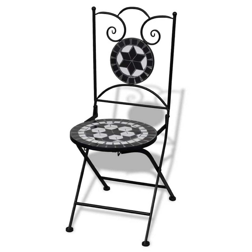 Azzy Outdoor Side Dining Chair Set of 2 | Steel Black White Geometric Ceramic BM339742