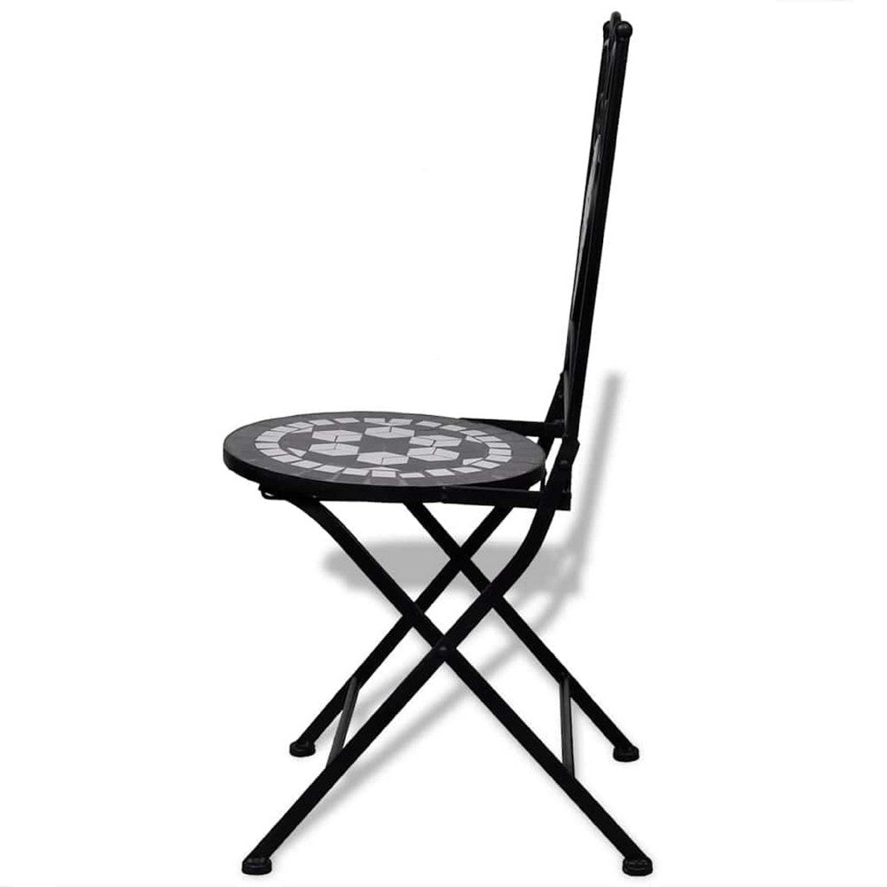 Azzy Outdoor Side Dining Chair Set of 2 | Steel Black White Geometric Ceramic BM339742