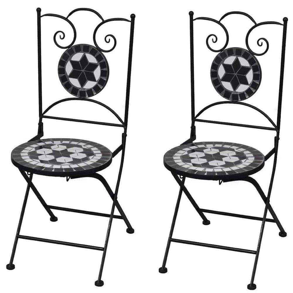 Azzy Outdoor Side Dining Chair Set of 2 | Steel Black White Geometric Ceramic