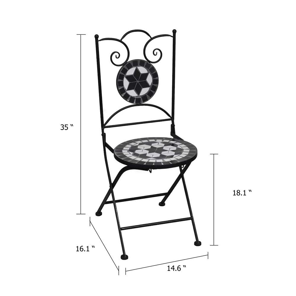 Azzy Outdoor Side Dining Chair Set of 2 | Steel Black White Geometric Ceramic BM339742