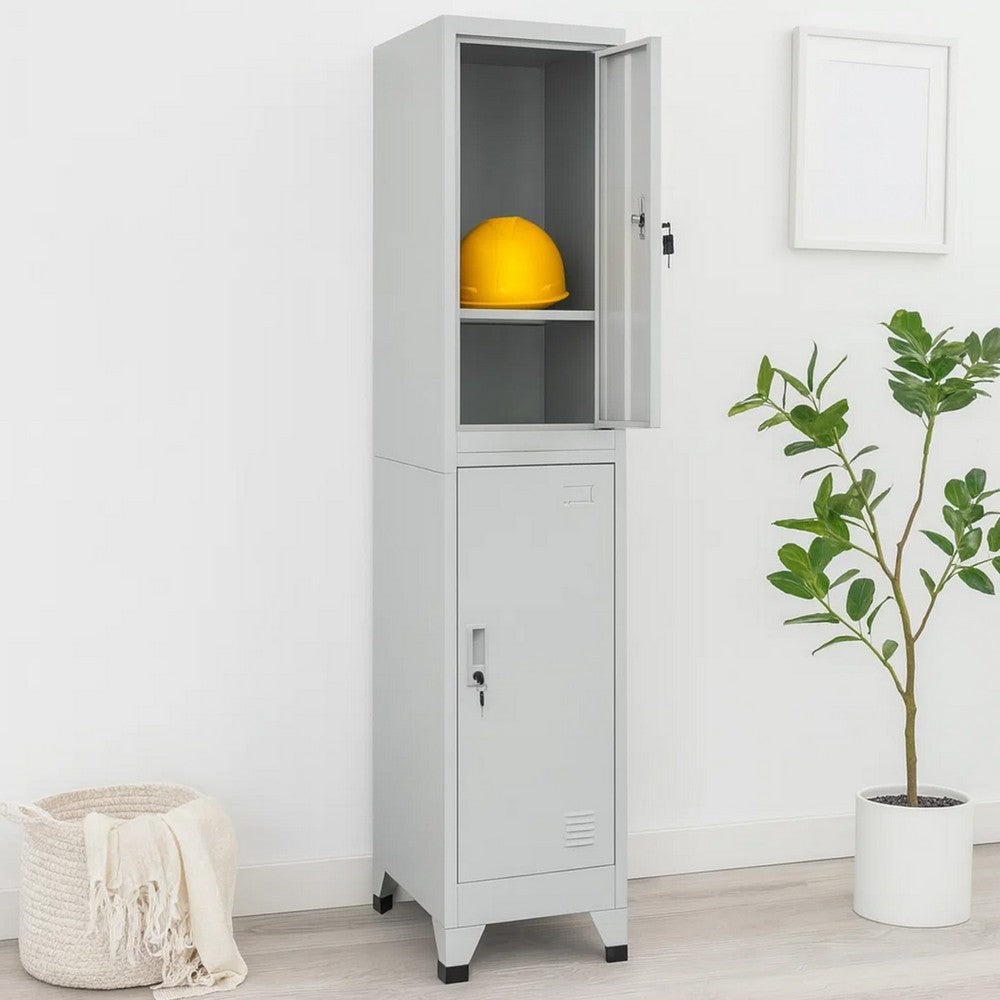 Sonia Rectangular Locker Cabinet w 2 Lockable Doors | Gray Steel BM339744