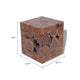 Anuv Square Side Table Stool w Grained Details | Brown Solid Teak Wood BM339746