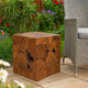 Anuv Square Side Table Stool w Grained Details | Brown Solid Teak Wood BM339746