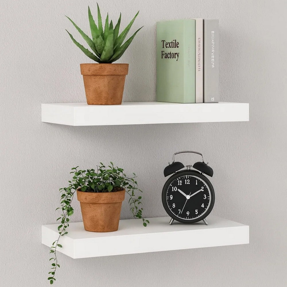 Yuna Floating Wall Shelf Set of 2 | White Honeycomb MDF | Metal Accents