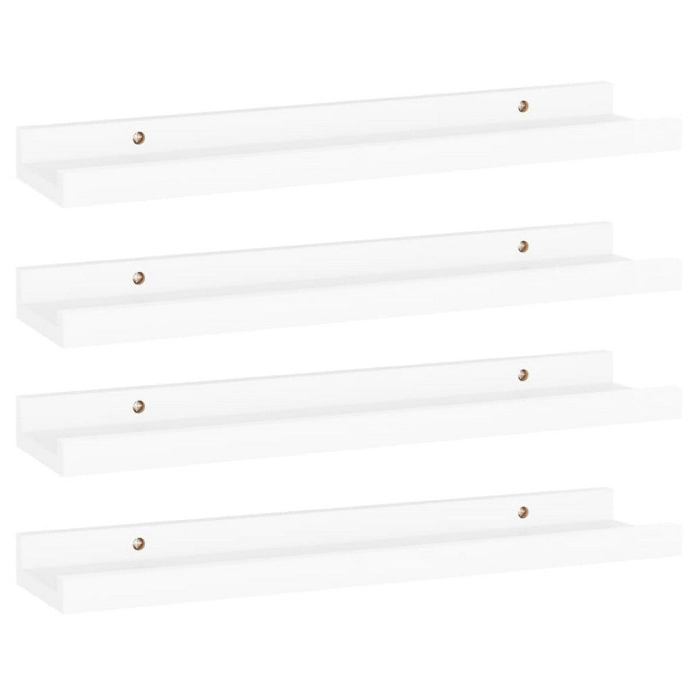 Suzzy Wall Mounting Shelves Set of 4 | Floating Design | White Wood | 16"