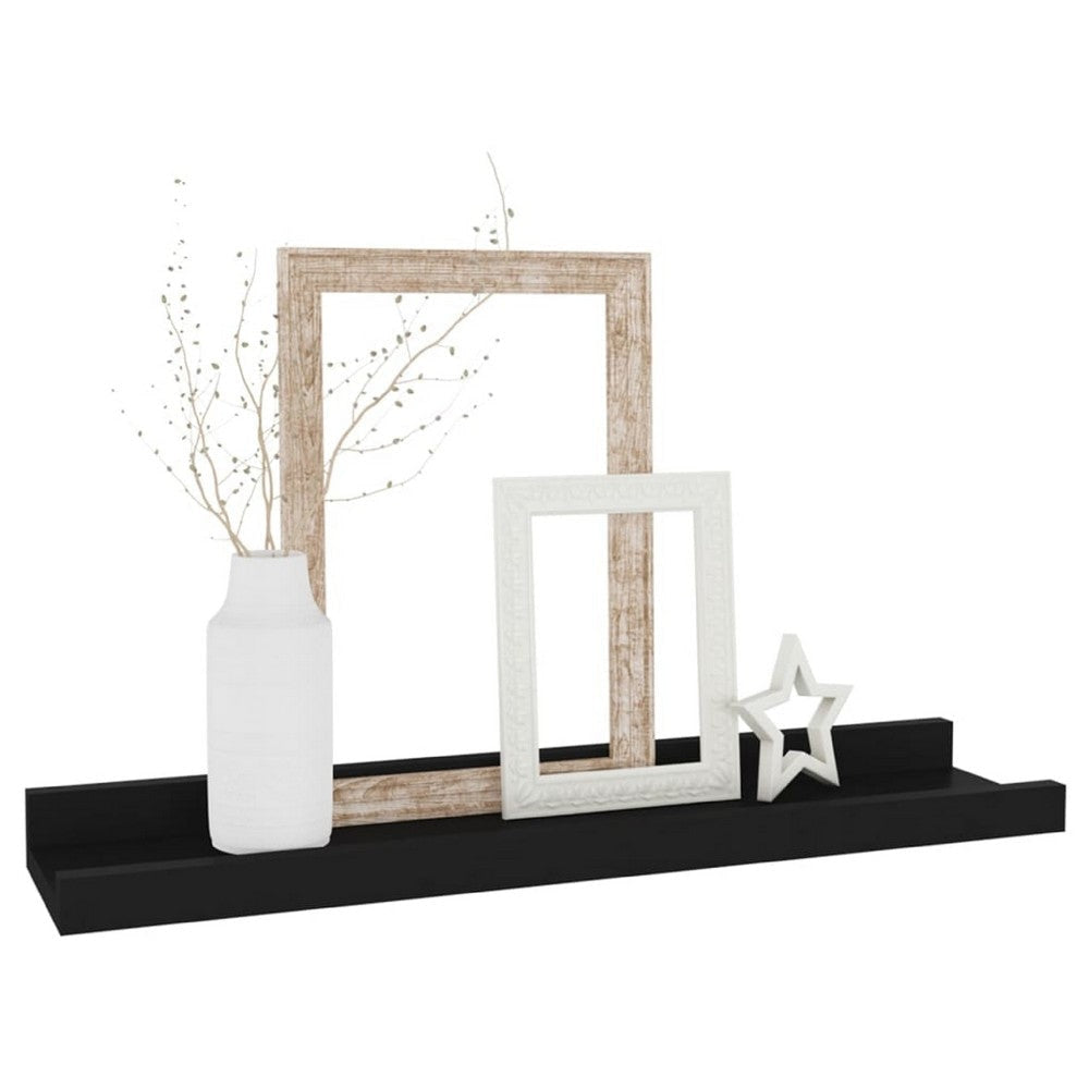 Suzzy Wall Mounting Shelves Set of 4 | Floating Design | Black Wood | 16’’ BM339751