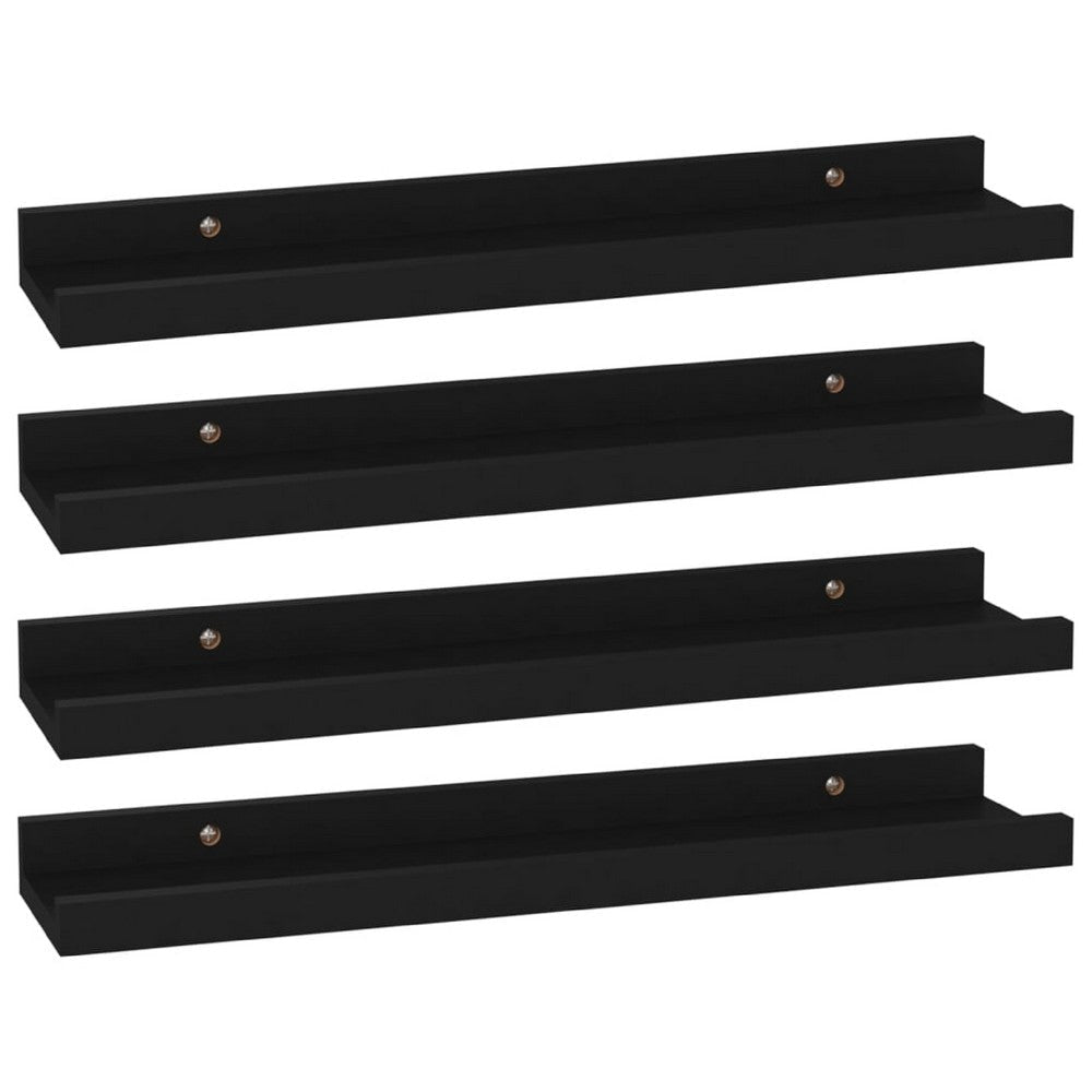 Suzzy Wall Mounting Shelves Set of 4 | Floating Design | Black Wood | 16"
