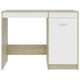 Ami Office Desk with Cabinet | White and Oak Beige Wood | Chrome Handle BM339753