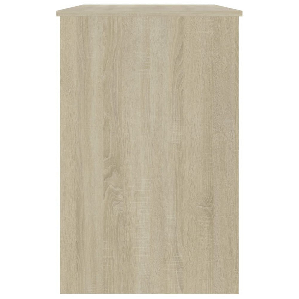 Ami Office Desk with Cabinet | White and Oak Beige Wood | Chrome Handle BM339753