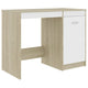 Ami Office Desk with Cabinet | White and Oak Beige Wood | Chrome Handle