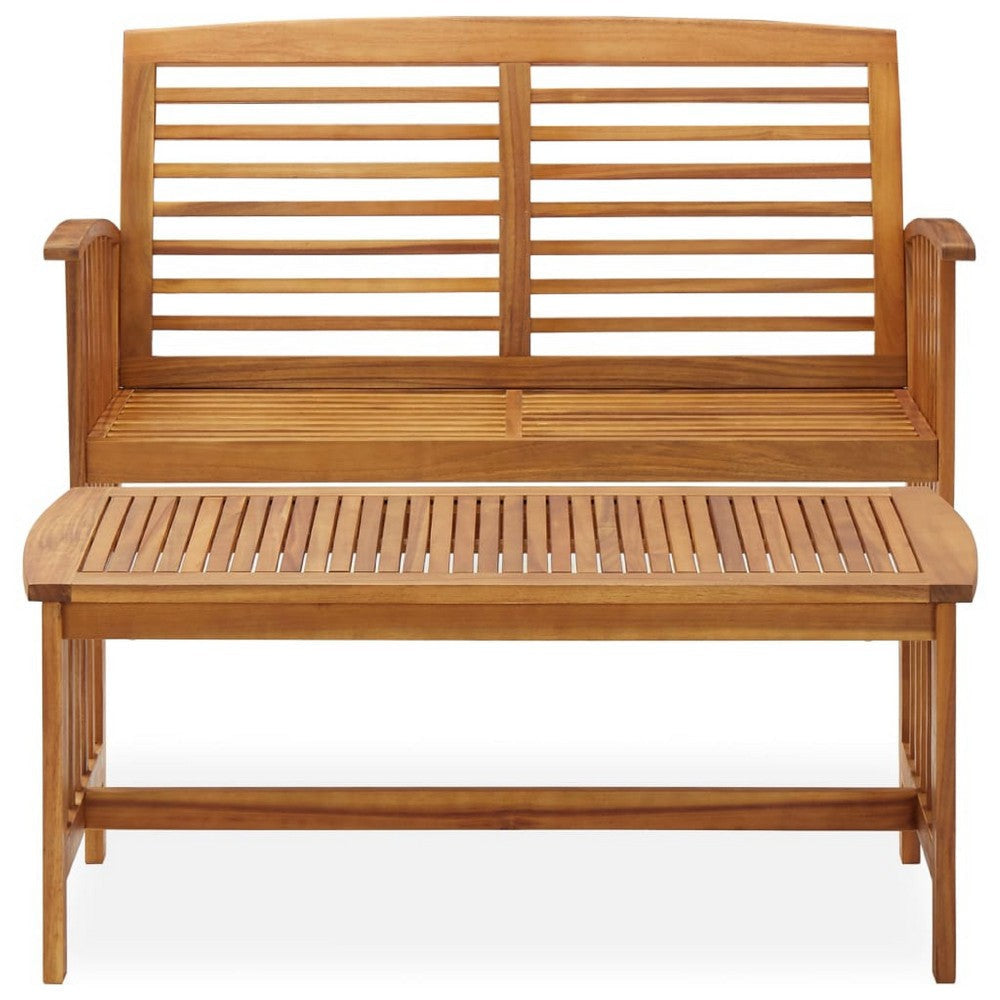 Kim 2pc Garden Lounge Set w Bench and Coffee Table | Slatted Brown Wood BM339754