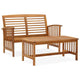 Kim 2pc Garden Lounge Set w Bench and Coffee Table | Slatted Brown Wood