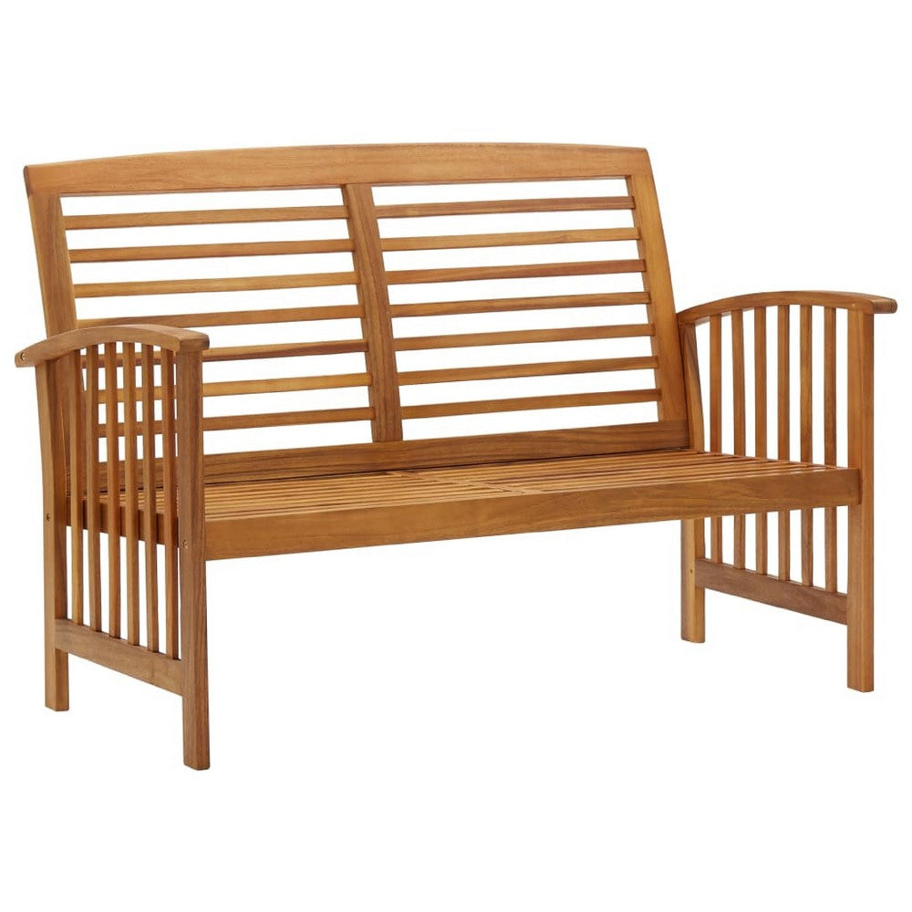 Kim 2pc Garden Lounge Set w Bench and Coffee Table | Slatted Brown Wood BM339754