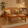 Kim 2pc Garden Lounge Set w Bench and Coffee Table | Slatted Brown Wood