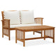 Kim 2pc Garden Lounge Set w Bench and Table | Cream Cushions | Brown Wood