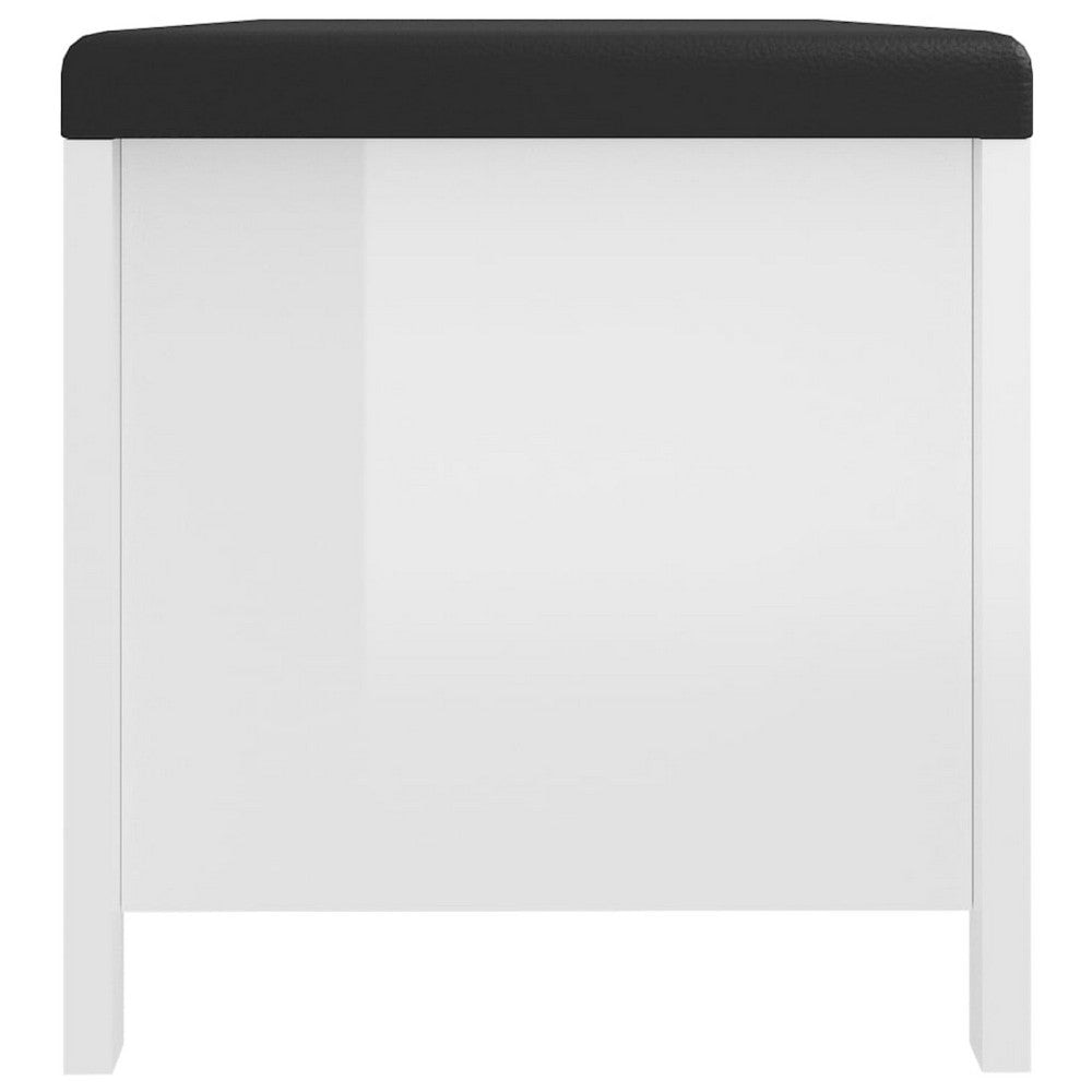 Storage Box Bench w Seat Cushion | White Wood | 41’’ Black Faux Leather BM339756