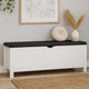 Storage Box Bench w Seat Cushion | White Wood | 41’’ Black Faux Leather BM339756