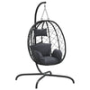 Outdoor Hanging Egg Chair Swing| Gray Cushions | Black Poly Rattan