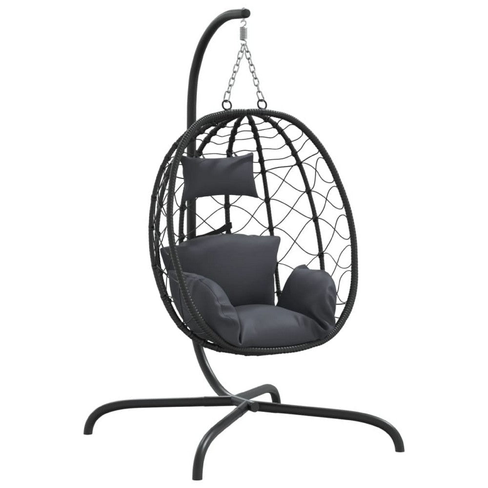 Outdoor Hanging Egg Chair Swing| Gray Cushions | Black Poly Rattan