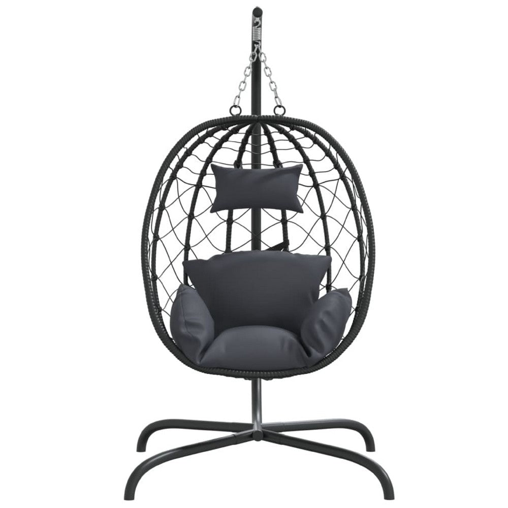 Outdoor Hanging Egg Chair Swing| Gray Cushions | Black Poly Rattan BM339759