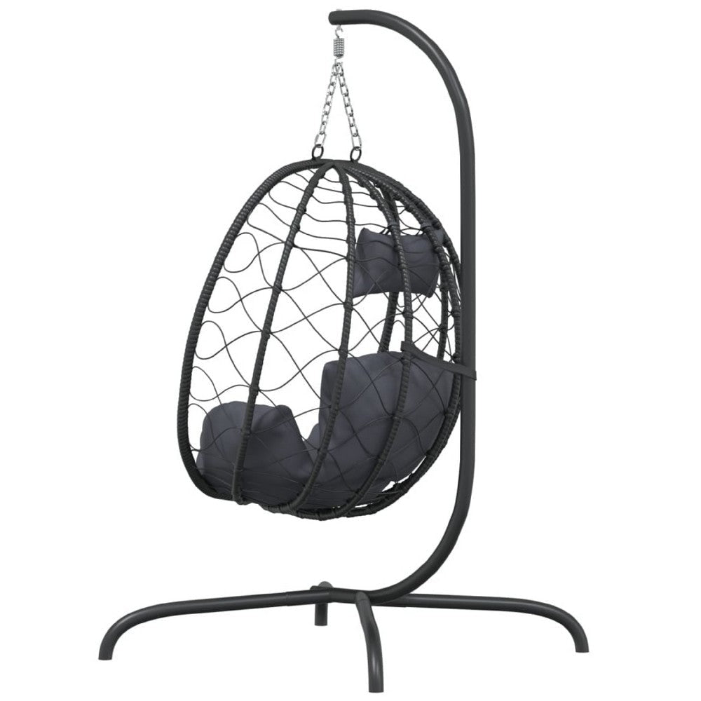 Outdoor Hanging Egg Chair Swing| Gray Cushions | Black Poly Rattan BM339759