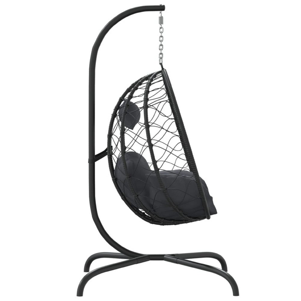 Outdoor Hanging Egg Chair Swing| Gray Cushions | Black Poly Rattan BM339759