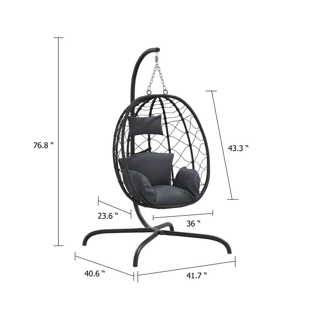 Outdoor Hanging Egg Chair Swing| Gray Cushions | Black Poly Rattan BM339759
