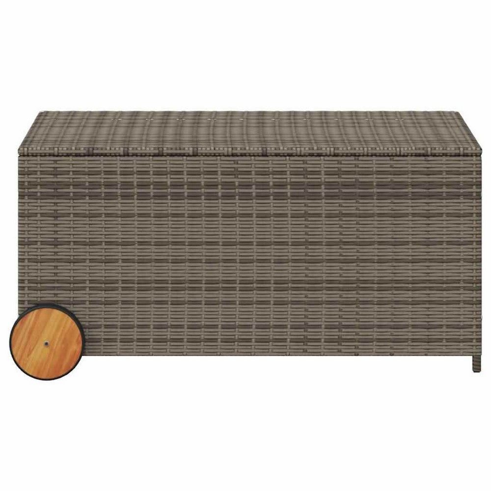 Saki Outdoor Storage Box | Rectangular Gray Poly Rattan | Wood Wheels BM339761
