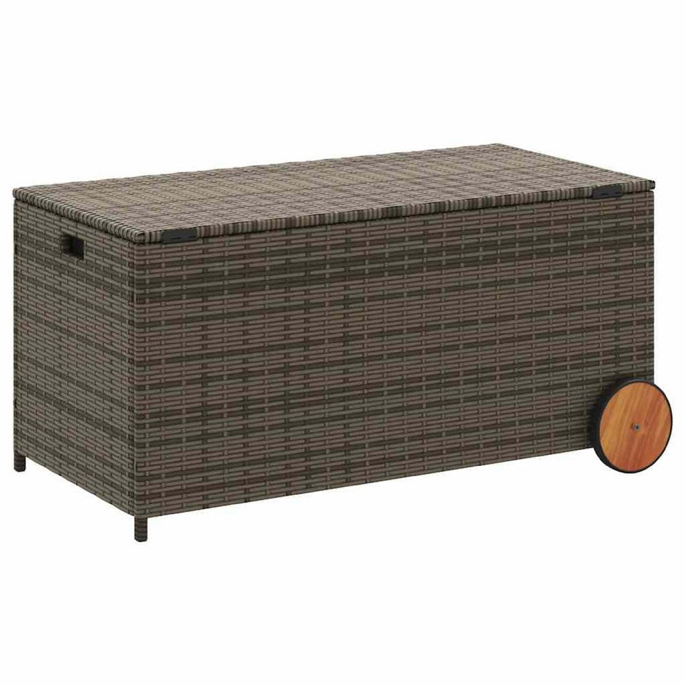 Saki Outdoor Storage Box | Rectangular Gray Poly Rattan | Wood Wheels BM339761