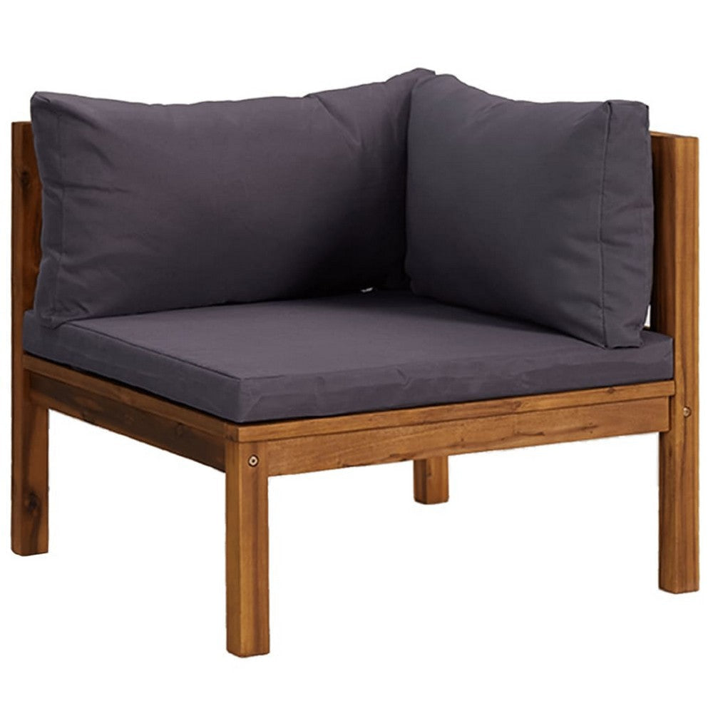 Outdoor Corner Sofa Set of 2 | Gray Polyester | Brown Wood | 27’’ BM339763