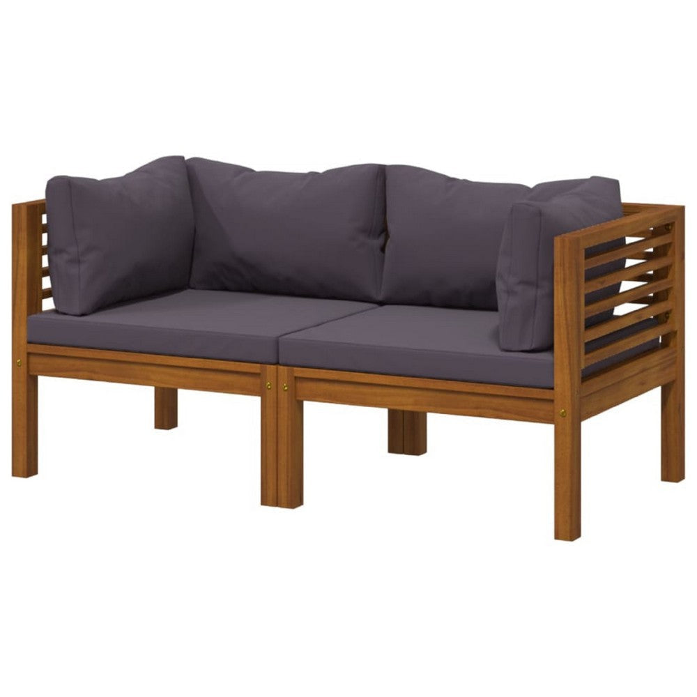Outdoor Corner Sofa Set of 2 | Gray Polyester | Brown Wood | 27’’ BM339763