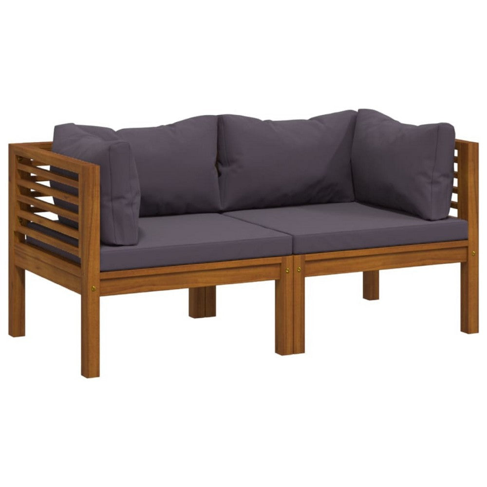 Outdoor Corner Sofa Set of 2 | Gray Polyester | Brown Wood | 27"