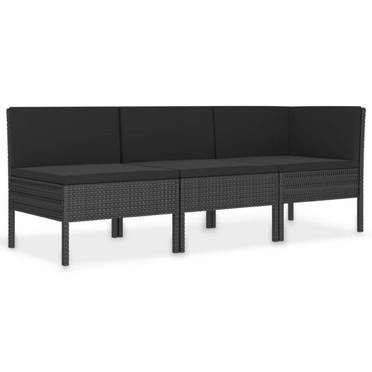 Penny 3pc Outdoor Corner Sofa Set | 2 Middle Seats | Black Faux Rattan
