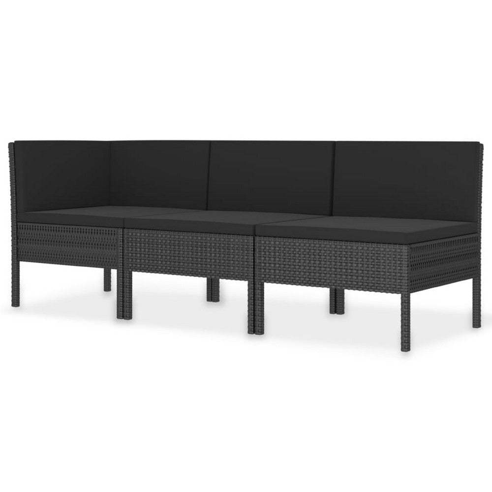 Penny 3pc Outdoor Corner Sofa Set | 2 Middle Seats | Black Faux Rattan BM339764