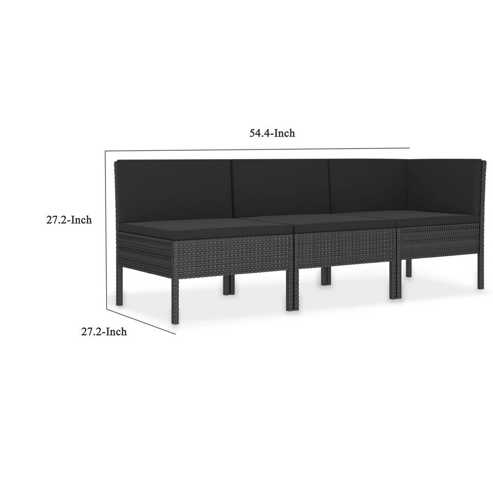 Penny 3pc Outdoor Corner Sofa Set | 2 Middle Seats | Black Faux Rattan BM339764