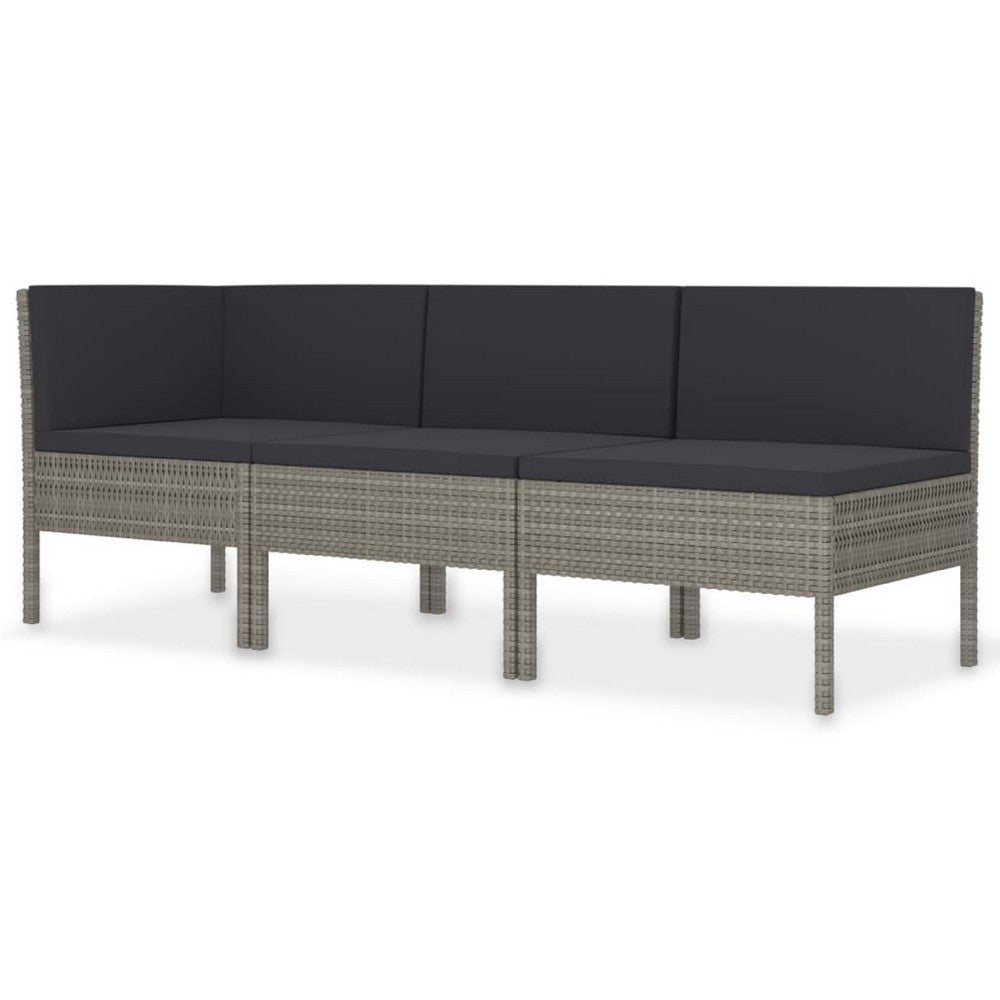 Penny 3pc Outdoor Corner Sofa Set | 2 Middle Seats | Gray Faux Rattan BM339765