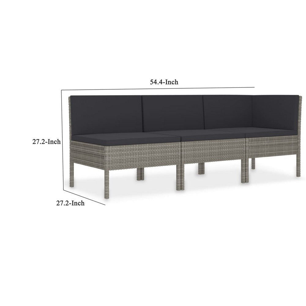 Penny 3pc Outdoor Corner Sofa Set | 2 Middle Seats | Gray Faux Rattan BM339765
