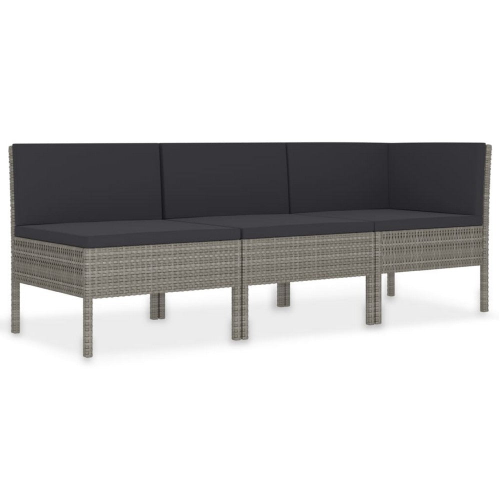 Penny 3pc Outdoor Corner Sofa Set | 2 Middle Seats | Gray Faux Rattan