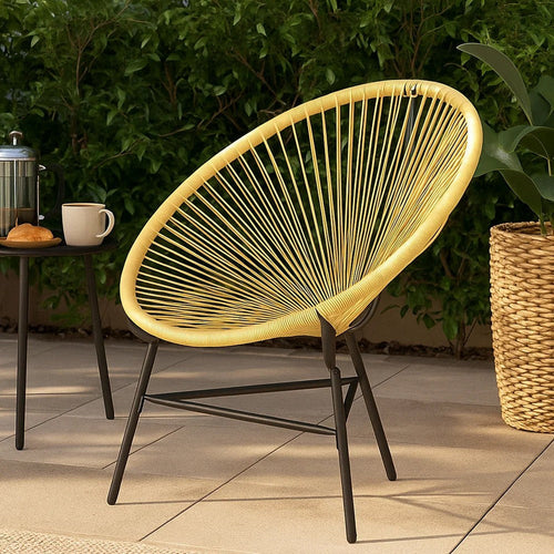 Jackie Outdoor Acapulco Chair | Beige Poly Rattan | Powder Coated Steel BM339766